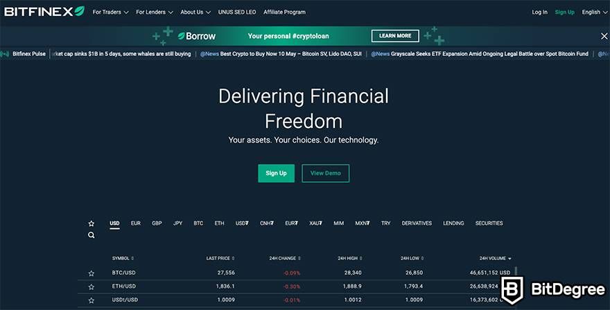 Crypto paper trading app: Bitfinex.