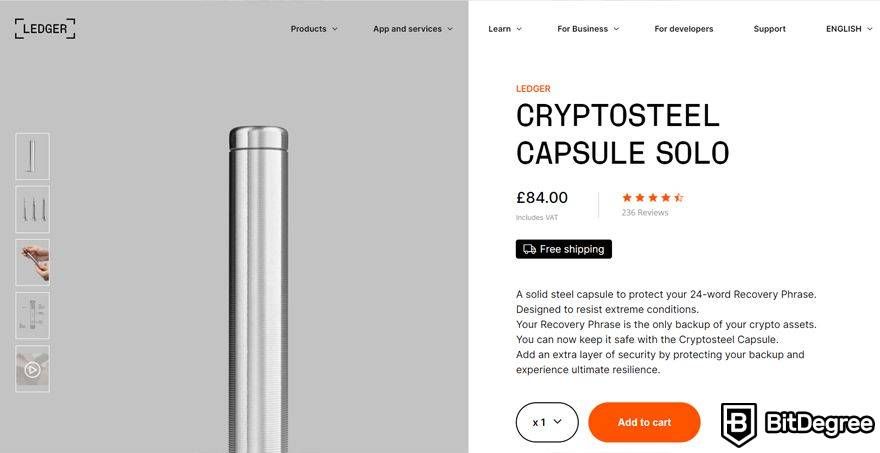 Cryptosteel Capsule Review: shown on Ledger site.