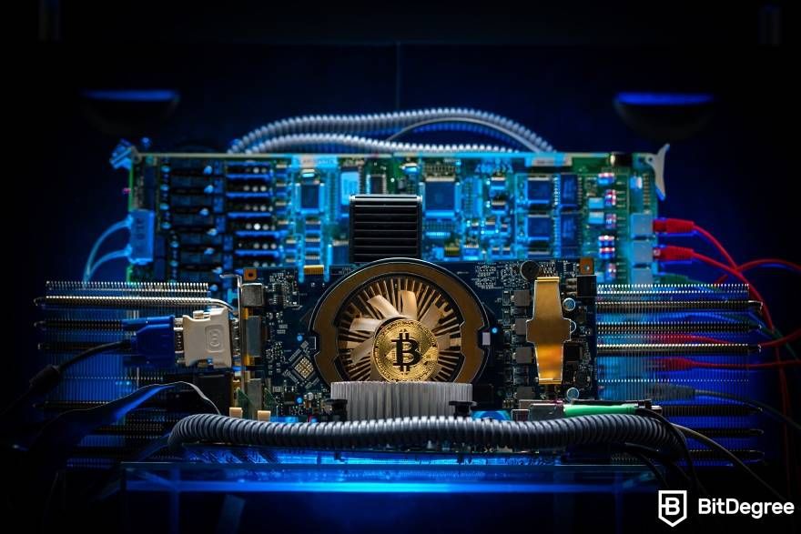 History of Blockchain: Bitcoin mining rig.