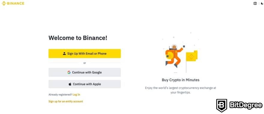 How to buy Bitcoin in India: Binance sign-up page.