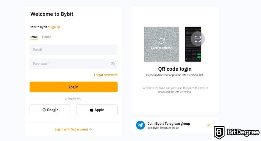 How to buy Bitcoin in India: Bybit sign-up page.