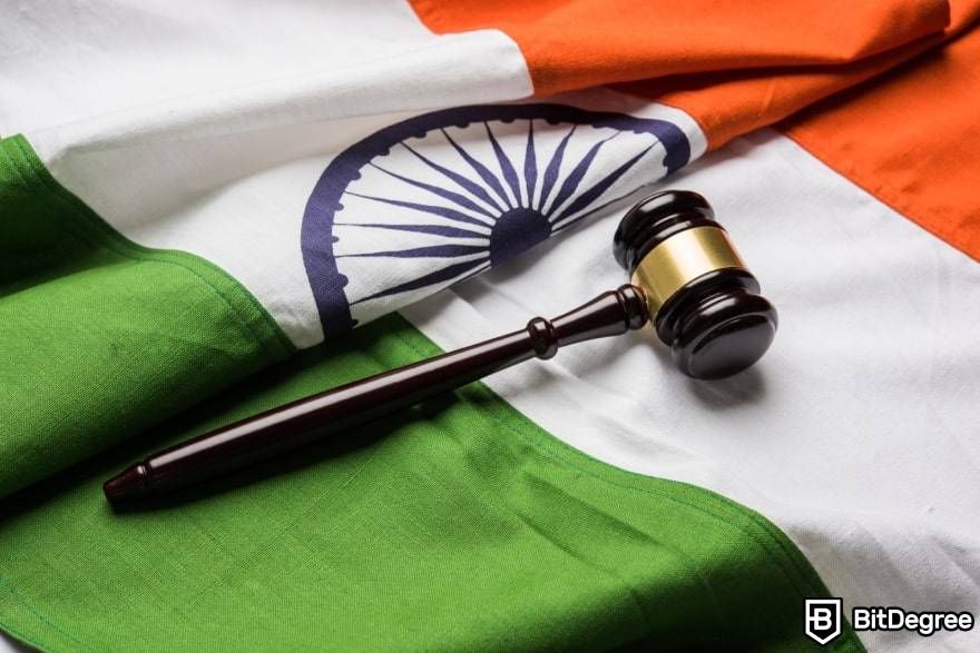 How to buy Bitcoin in India: gavel on Indian flag.