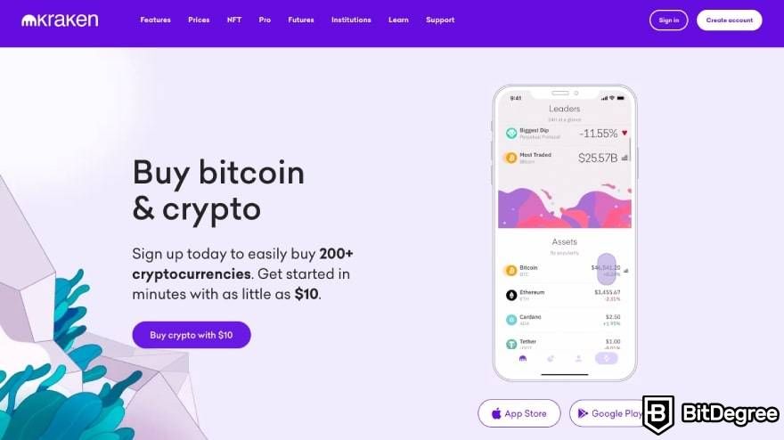 How to buy Bitcoin in India: Kraken homepage.