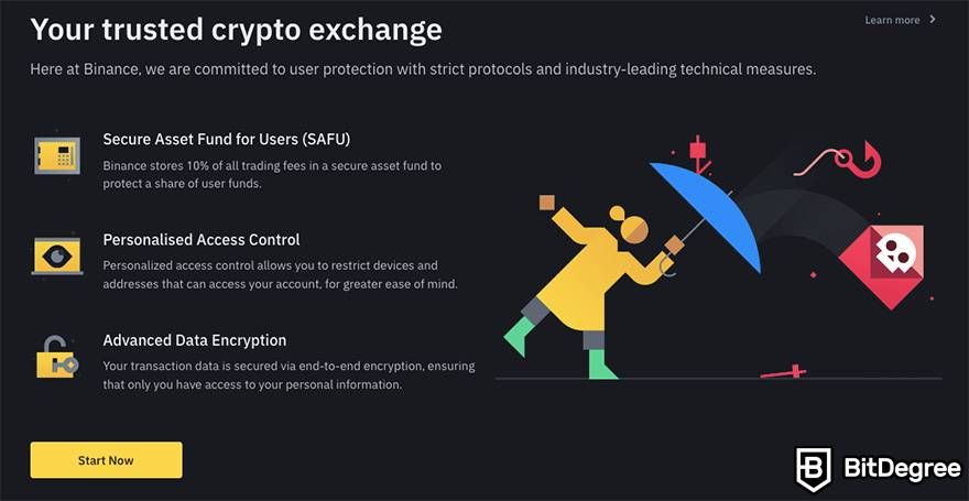 How to buy crypto without KYC: homepage for the Binance cryptocurrency exchange.