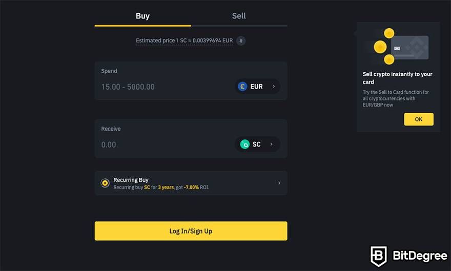 How to buy Siacoin: Binance buy/sell.