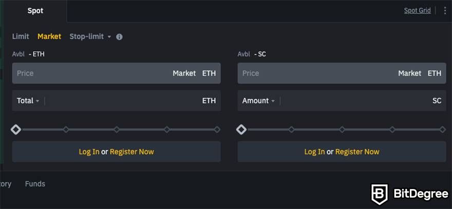 How to buy Siacoin: Binance market order.