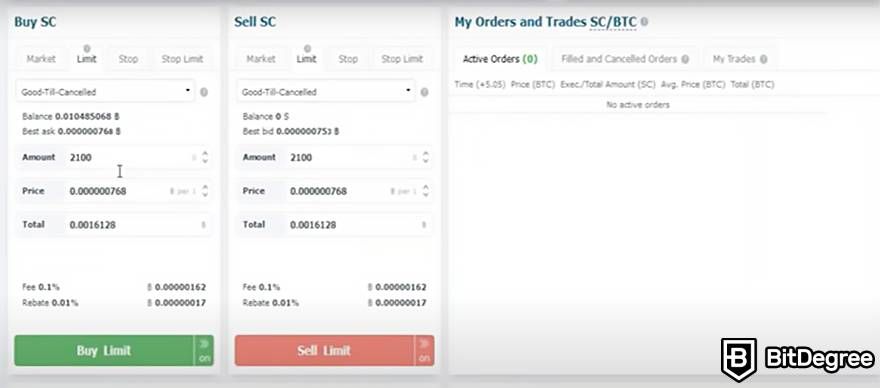 How to buy Siacoin: HitBTC buy SC.