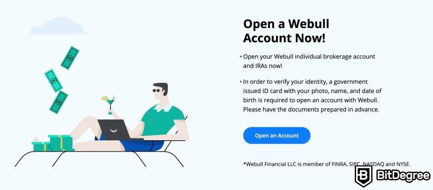 Cách nhận sức mua tiền điện tử trên Webull: mở tài khoản ngay lập tức.