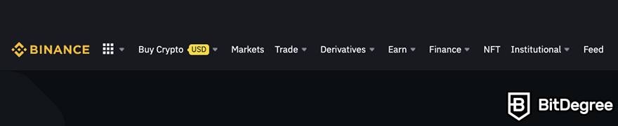 Cara trading crypto: Menu pada situs Binance.