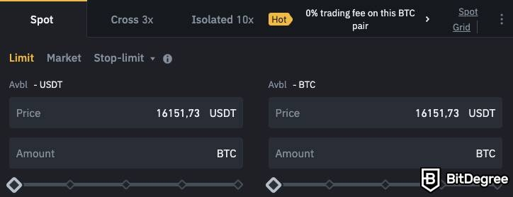 Cara trading crypto: Trading section pada Binance.