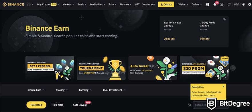 How to use Binance: Binance Earn.