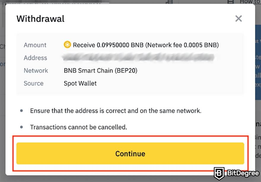 How to use Binance: Withdraw Step 5.