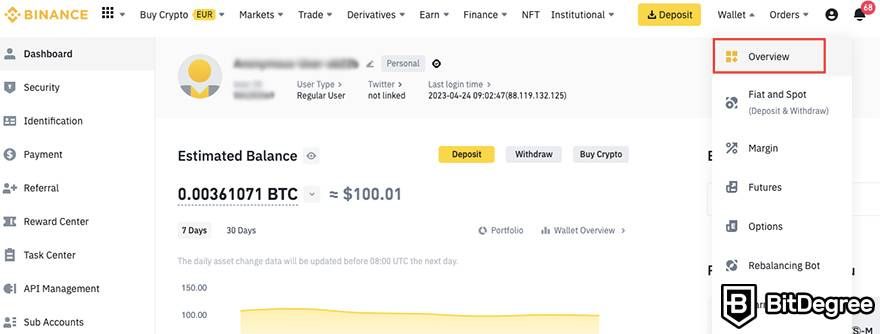 How to use Binance: Withdraw Step 1.