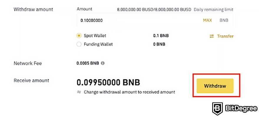 How to use Binance: Withdraw Step 4.