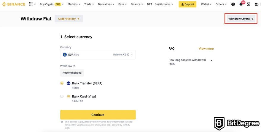 How to use Binance: Withdraw Step 2.