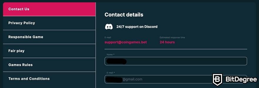 How to use CoinGames: contact and legal information.