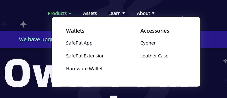 How to use SafePal: product section.