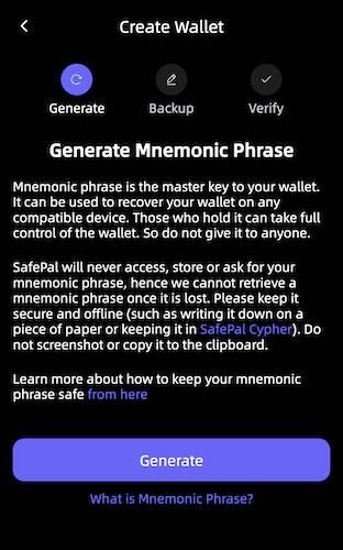 How to use SafePal: mnemonic phrase.