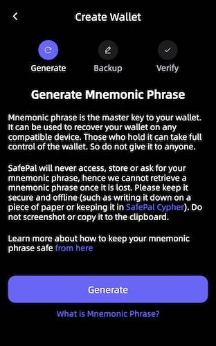 How to use SafePal: mnemonic phrase.