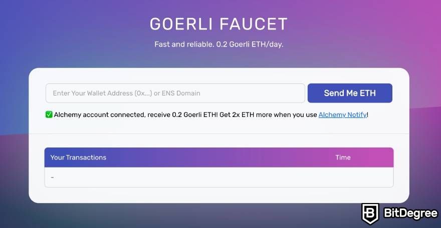 How to use Vertex Protocol: the Alchemy Goerli faucet.