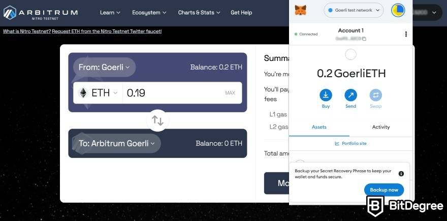 How to use Vertex Protocol: switching your GoerliETH to Arbitrum-exclusive ETH.