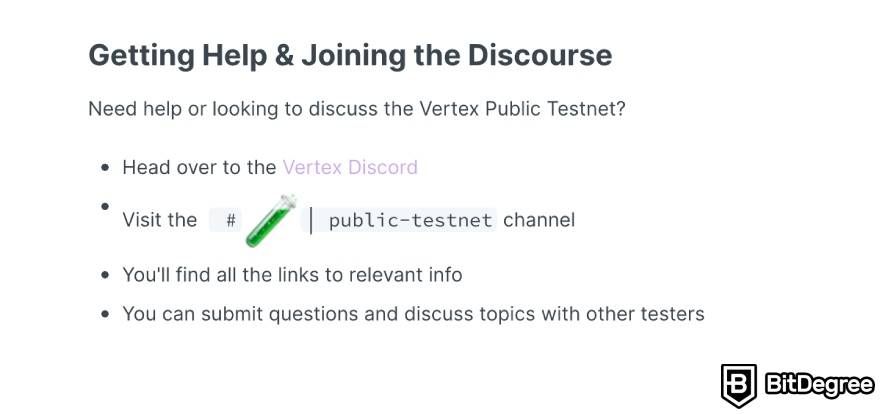 How to use Vertex Protocol: getting help and joining the discourse on Discord.