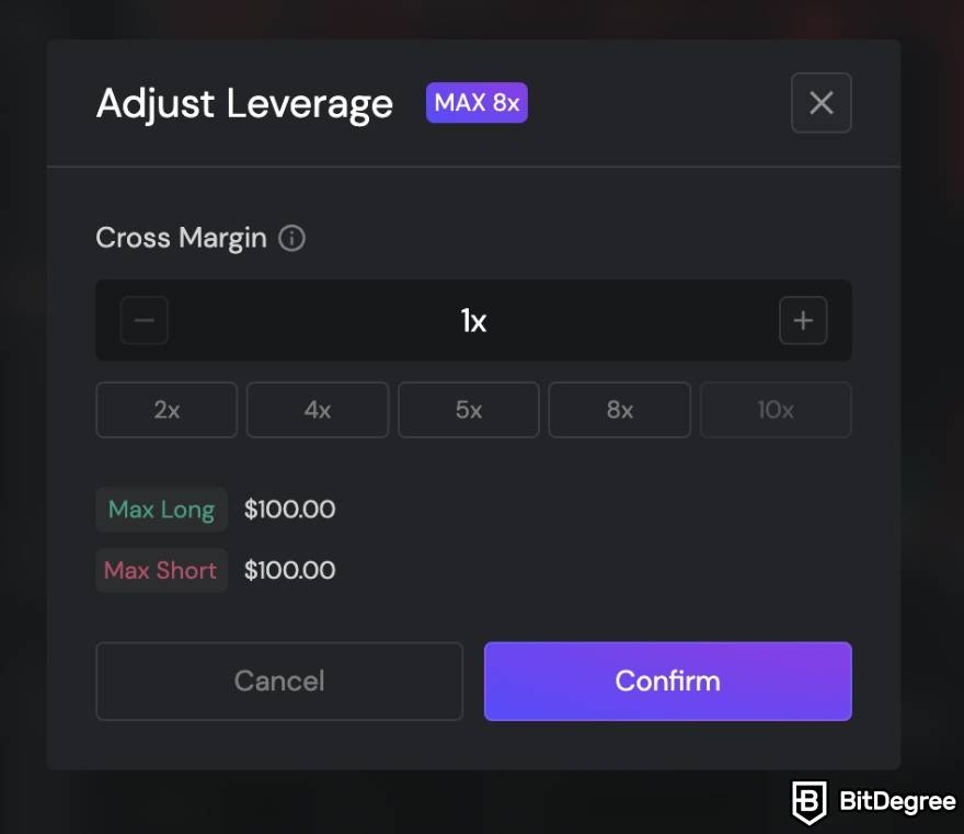 How to use Vertex Protocol: adjusting the leverage.