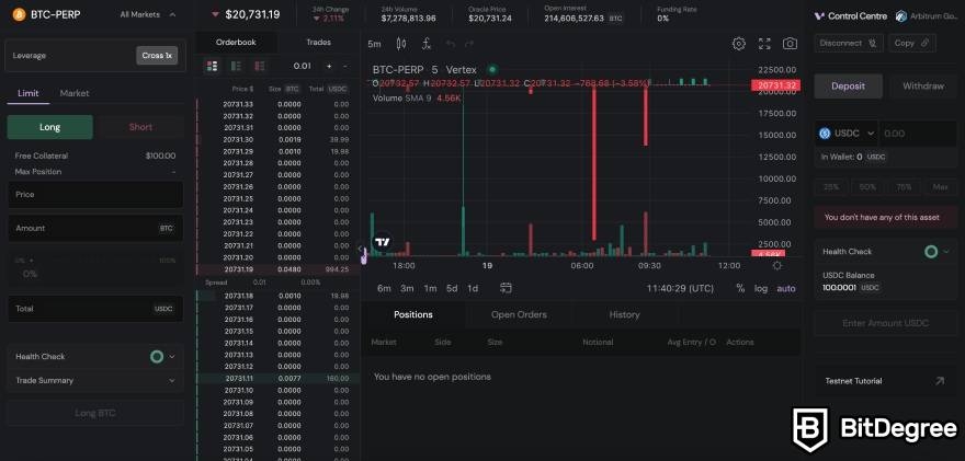 How to use Vertex Protocol: Perpetual market interface.