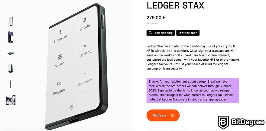 Ledger Stax review: the Ledger Stax wallet.