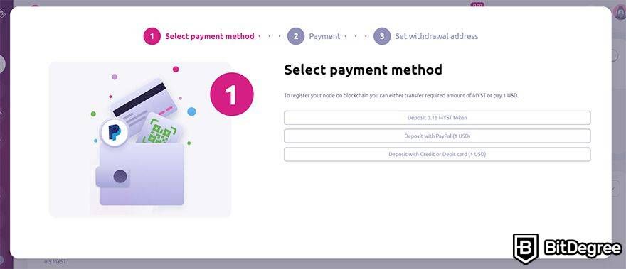 Mysterium VPN: payment method.