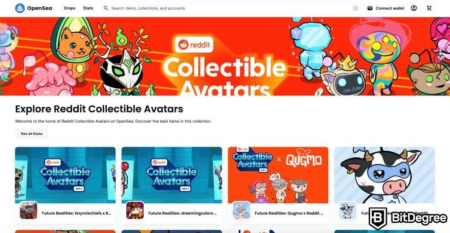 Reddit Collectible Avatars: OpenSea listings.