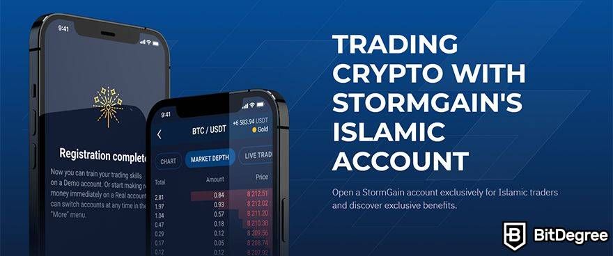 Stormgain review: Islamic accounts mobile view.