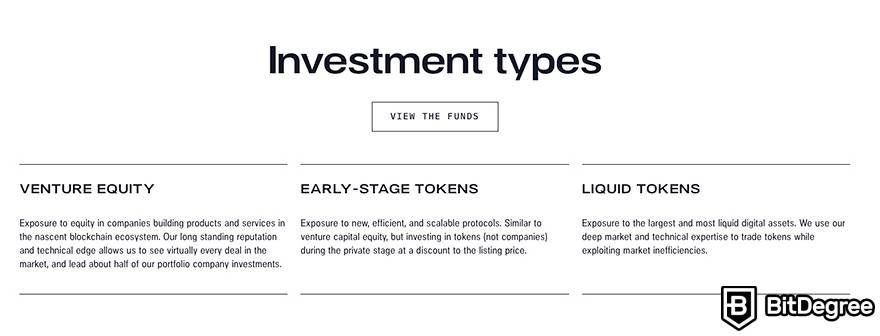 Top crypto venture capital firms: Pantera investment types.