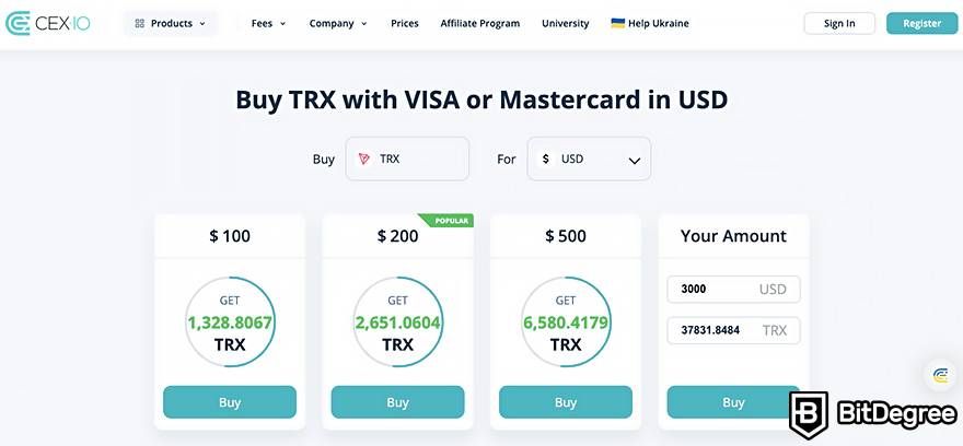 Tron wallet: Buy TRX on CEX.IO.