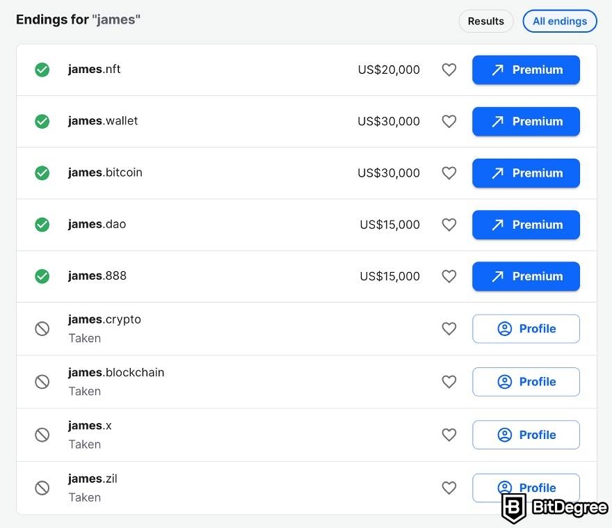 Ulasan Unstoppable Domains: Contoh akhiran nama NFT.