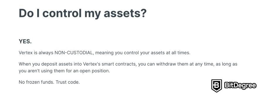 Vertex Protocol review: you are in control of your assets on Vertex.