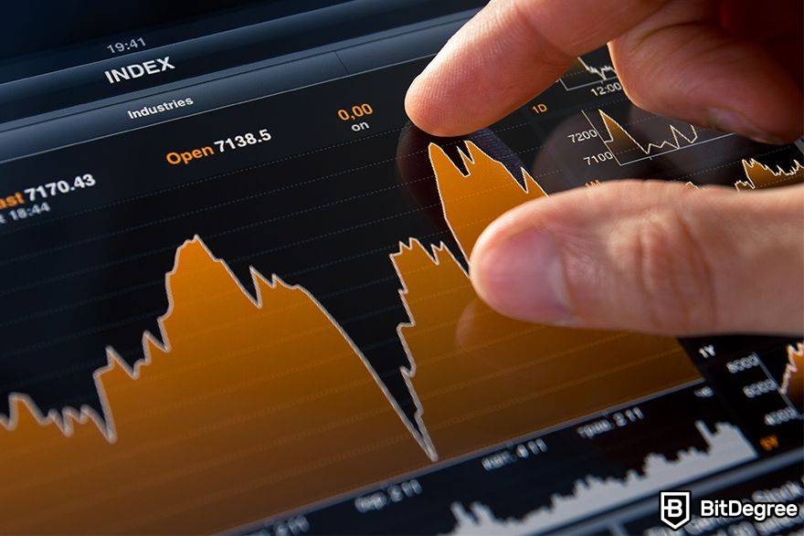 What is arbitrage trading in crypto: person zooming in on chart on touch-screen.