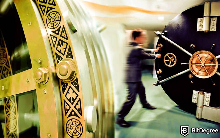 What is fiat in crypto: a bank worker opens the bank vault.