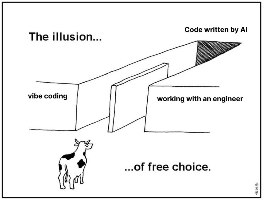 Meme about the illusion of choice in coding and engineering work.
