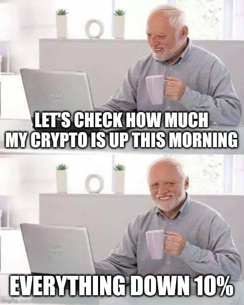 Meme about the disappointment of checking cryptocurrency values. Meme about the disappointment of checking cryptocurrency values.
