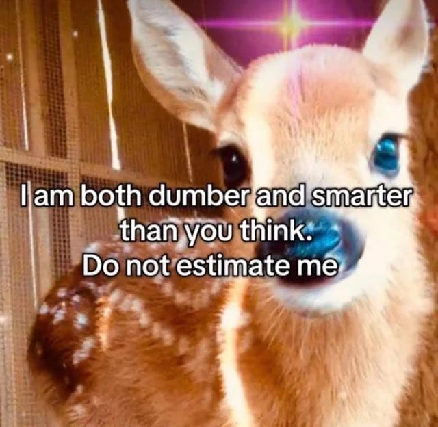 Meme about the surprising complexity of intelligence and self-perception in animals.