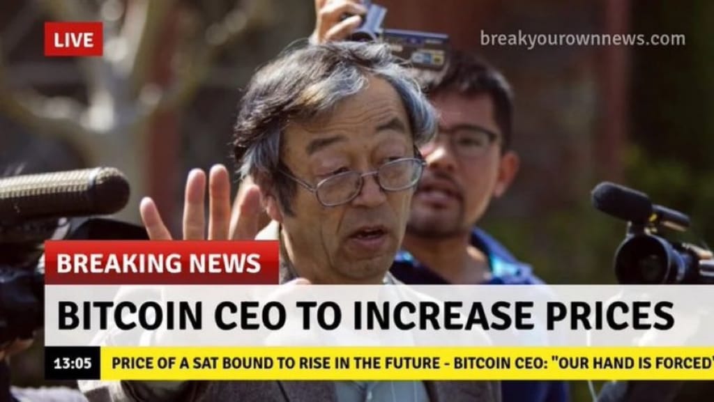 Meme about breaking news and cryptocurrency price fluctuations.