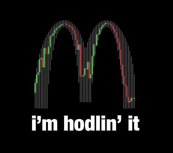 Meme about cryptocurrency and holding investments humorously linked to McDonald's.
