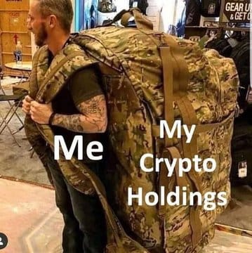 Meme about the heavy burden of crypto investments.