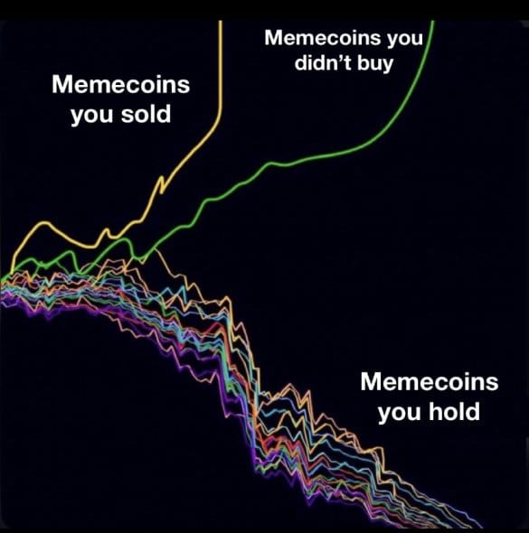 Meme about the regret of selling and missing out on memecoins.