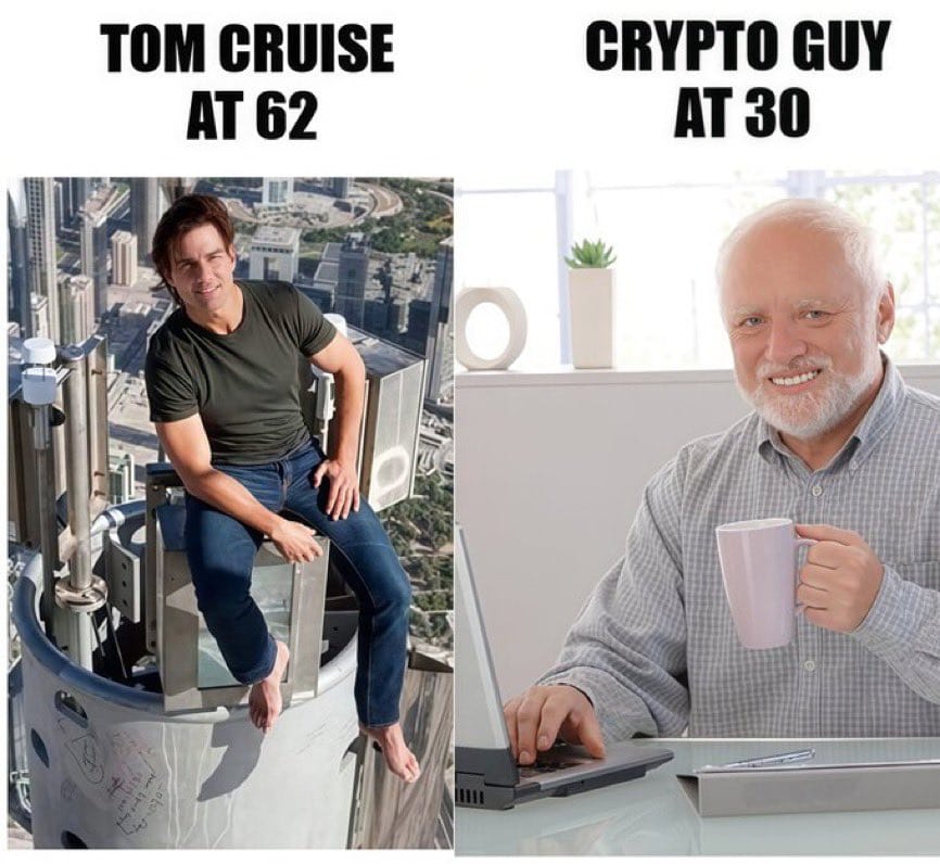 Meme about contrasting lifestyles and attitudes at different ages.