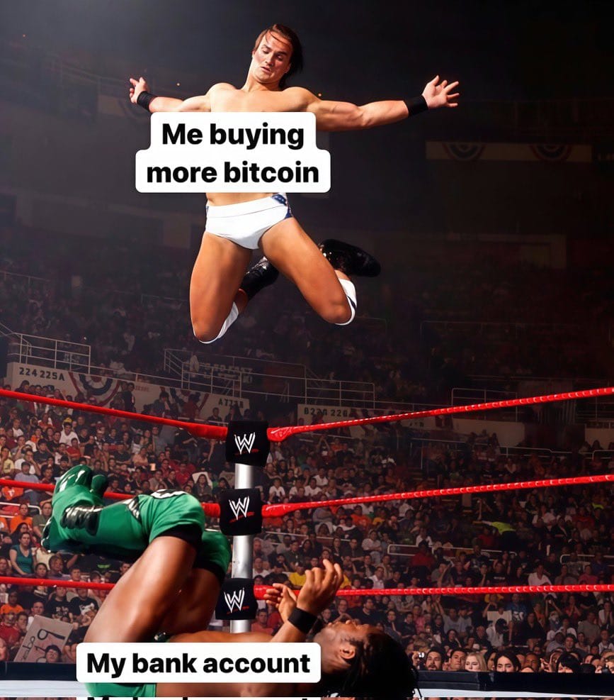 Meme about the contrast between risky investments and financial consequences.