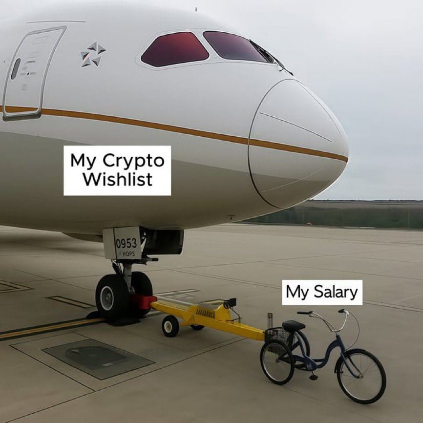 Meme about contrasting aspirations and reality in finances.