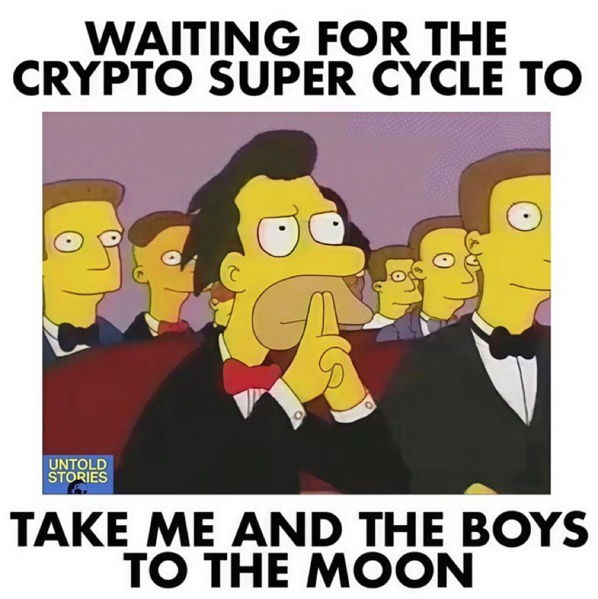 Meme about eager anticipation for cryptocurrency profits and success.