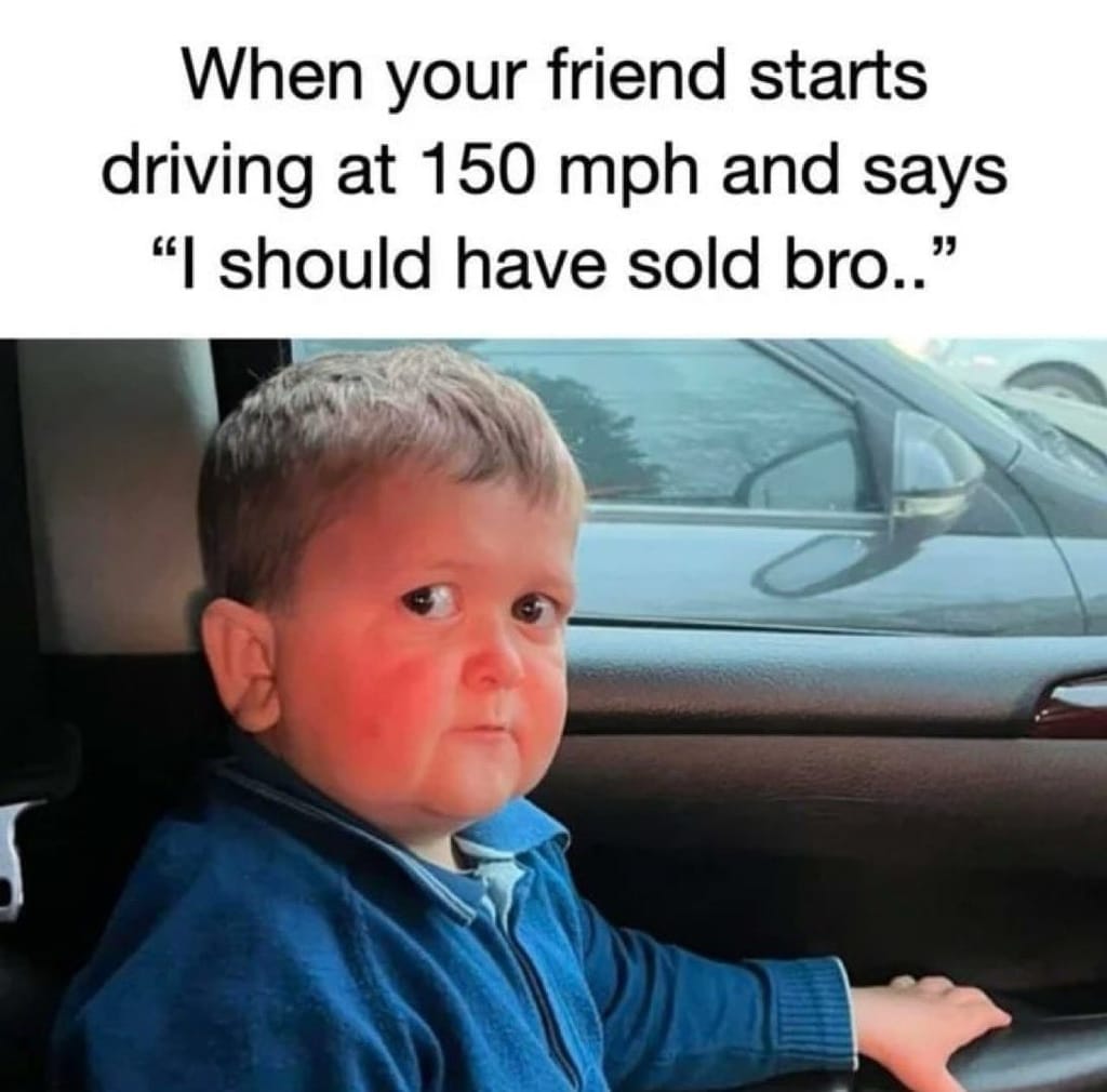 Meme about a child's concern over a friend's reckless driving decision.
